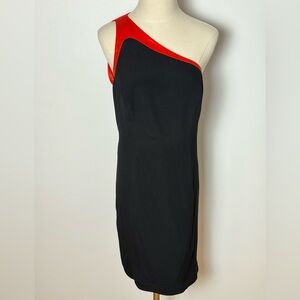 Vintage Thierry Mugler Silk One-Shoulder Black & Orange Dress Size 46